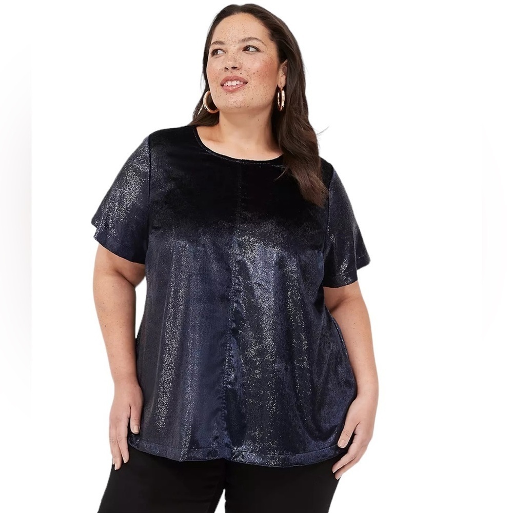 Lane Bryant NWT blue velvet shimmer short sleeve top size 18